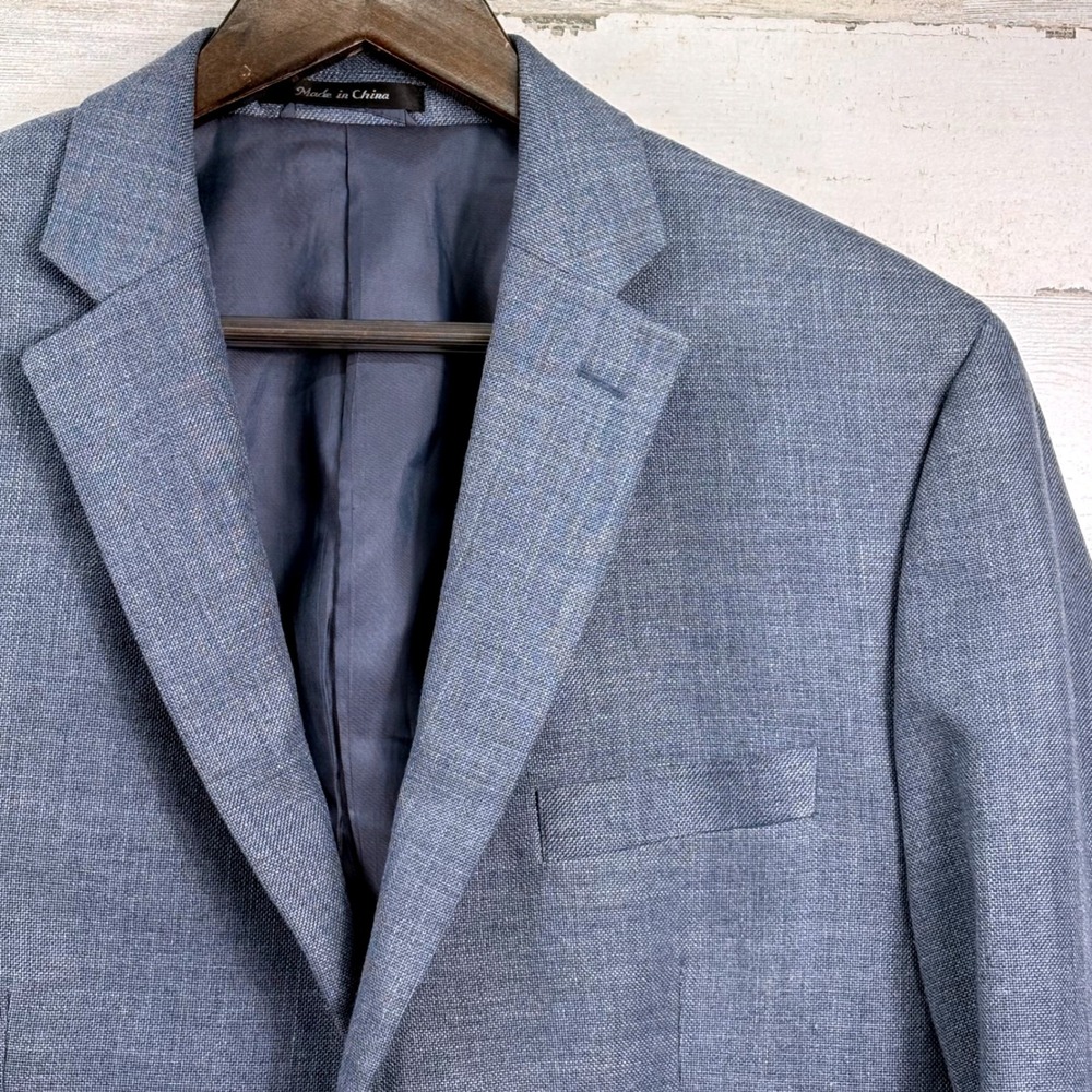 Lauren Ralph Lauren Sport Coat 44R Blazer Blue Textured Linen Blend Old Money